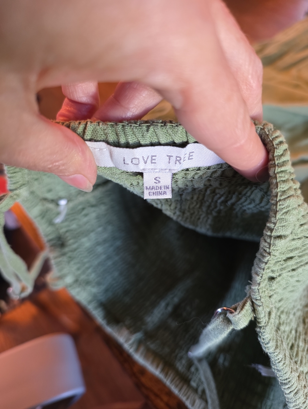 LOVE TREE Sage Green Wide Leg Cropped Jumpsuit Smocked Linen Blend S Boho Summer - Picture 5 of 6